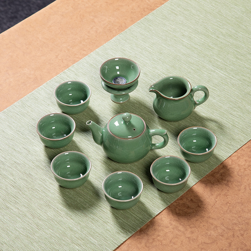 Longquan Celadon 2024 Gongfu Teáskészlet – Kerámiás Teáskanna és Teáscsésze, Elegáns Otthoni Használatra