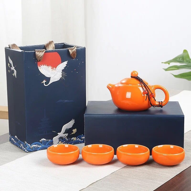 Set de ceai Kung Fu din ceramică, ceainic și cești, portabil pentru călătorii, cadou