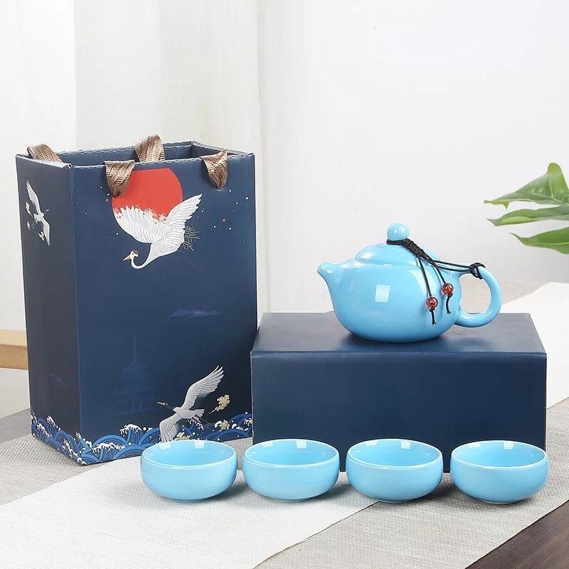 Set de ceai Kung Fu din ceramică, ceainic și cești, portabil pentru călătorii, cadou