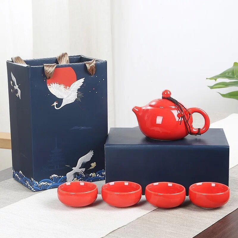 Set de ceai Kung Fu din ceramică, ceainic și cești, portabil pentru călătorii, cadou