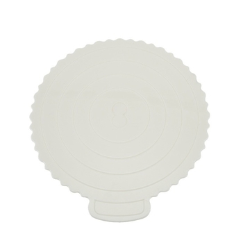 Covoraș alb pentru tort din ABS plastic, gros, circular de 10 inci, lavabil și reutilizabil.