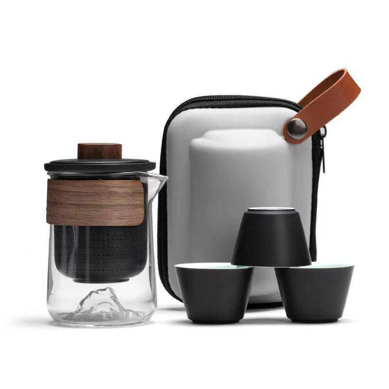 Set de ceai de călătorie din sticlă, cu ceașcă portabilă și ceainic pentru exterior – ceai Gongfu