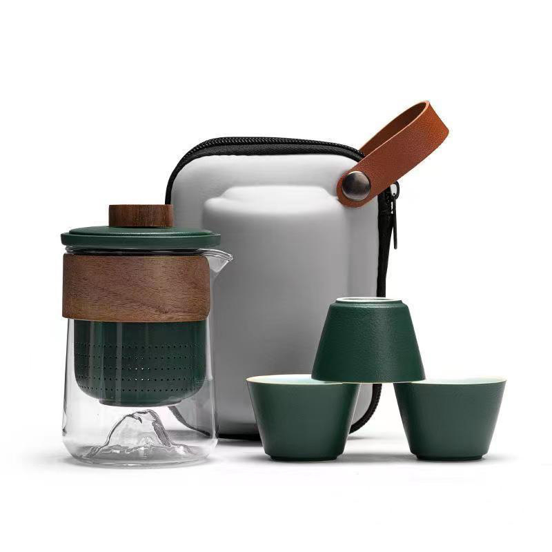 Set de ceai de călătorie din sticlă, cu ceașcă portabilă și ceainic pentru exterior – ceai Gongfu