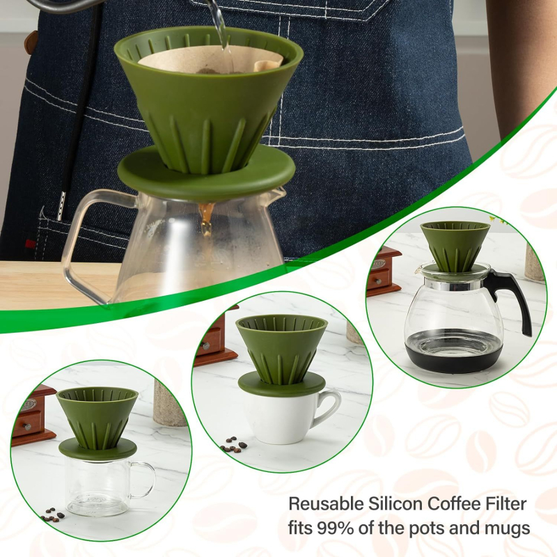 Filtru de cafea pliabil în formă de V pentru V60, silicon de calitate alimentară – set de filtre de cafea