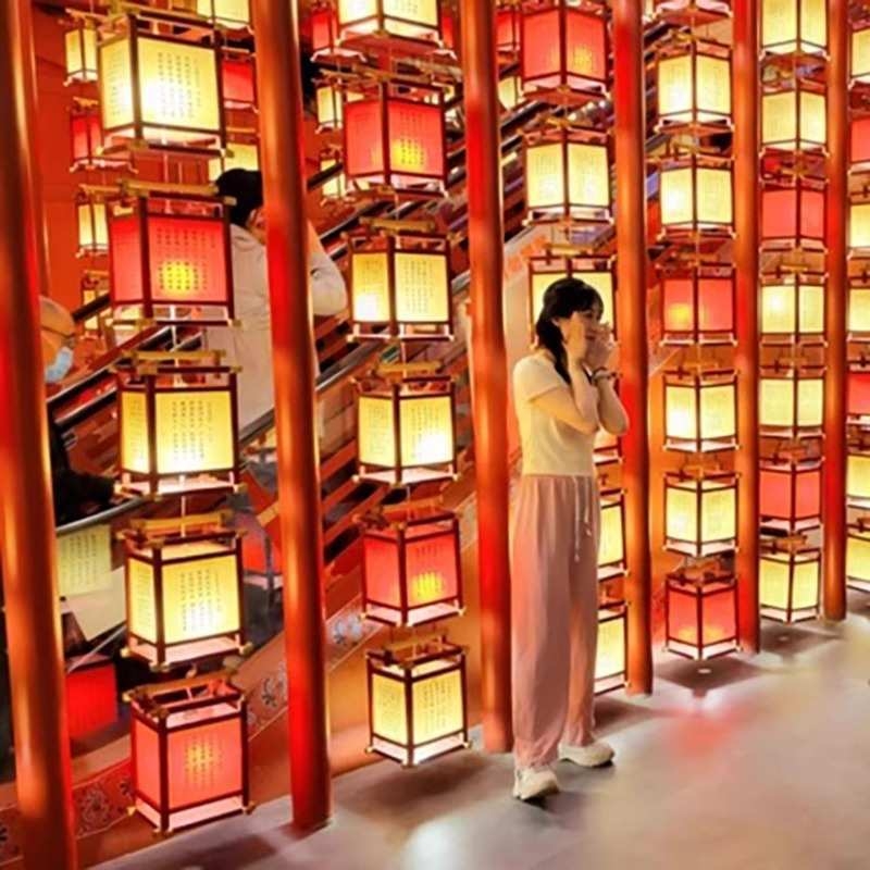 Felinar din lemn în stil chinezesc, imitatie antic, lampă retro de palat pentru coridoare și hoteluri, corp de iluminat din lemn, realizat manual