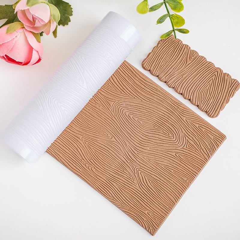 Rolă pentru lut polimeric cu textură lemnoasă – unealtă manuală pentru embossing