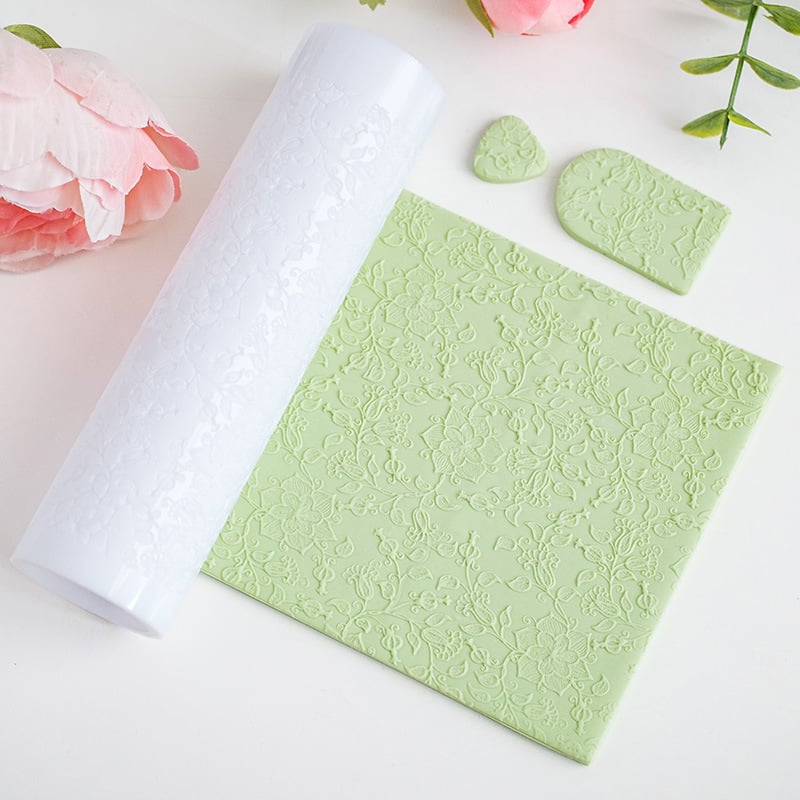 Rola de embossing pentru lut moale din polimer cu textură florală și model viță de vie pentru cercei