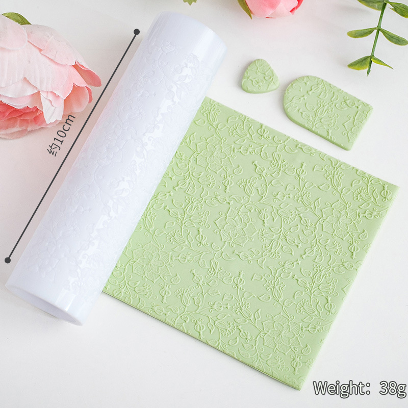 Rola de embossing pentru lut moale din polimer cu textură florală și model viță de vie pentru cercei