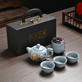 Ru Kiln cestovný čajový set – prenosný keramický set na vonkajšie použitie s farebnou zmenou pri horúcej vode, personalizovaný dar pre klientov