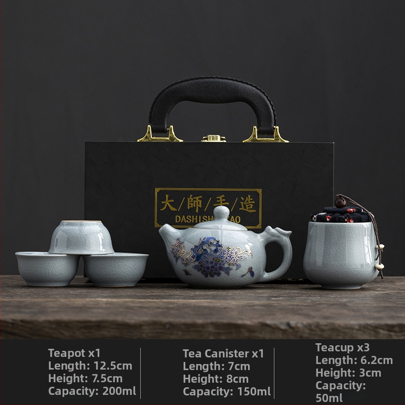 Ru Kiln cestovný čajový set – prenosný keramický set na vonkajšie použitie s farebnou zmenou pri horúcej vode, personalizovaný dar pre klientov