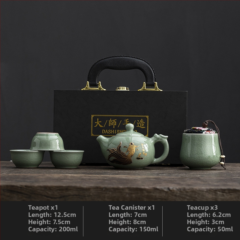 Ru Kiln cestovný čajový set – prenosný keramický set na vonkajšie použitie s farebnou zmenou pri horúcej vode, personalizovaný dar pre klientov