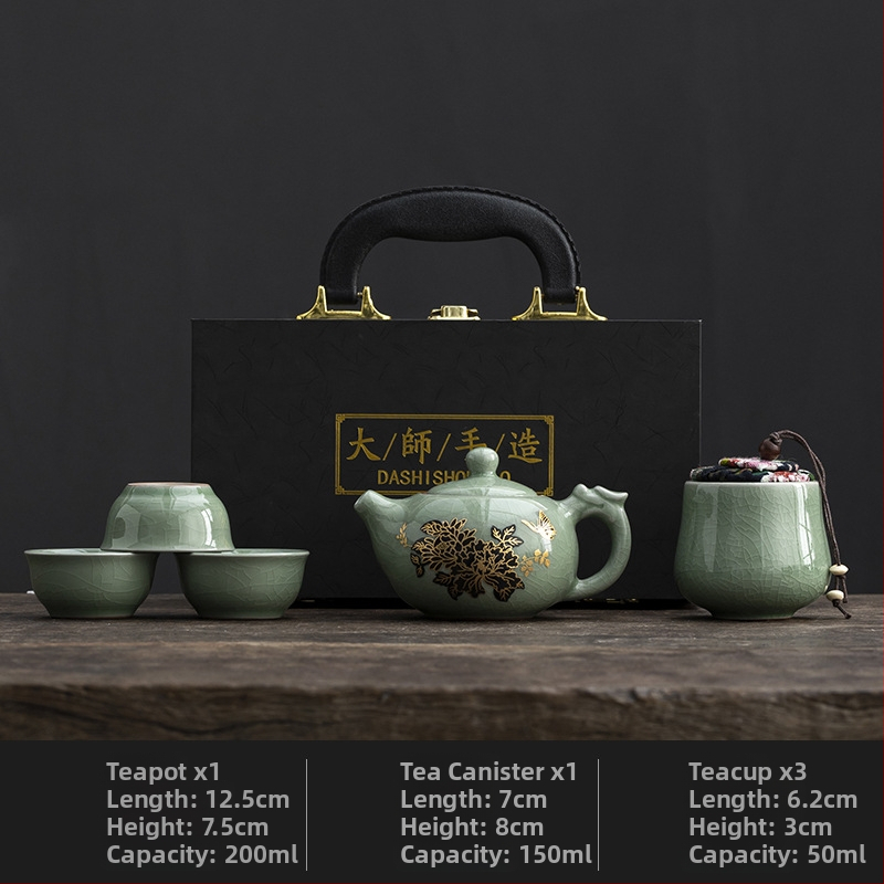 Ru Kiln cestovný čajový set – prenosný keramický set na vonkajšie použitie s farebnou zmenou pri horúcej vode, personalizovaný dar pre klientov
