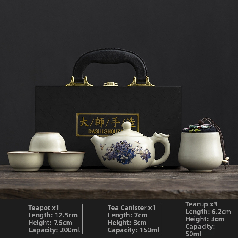Ru Kiln cestovný čajový set – prenosný keramický set na vonkajšie použitie s farebnou zmenou pri horúcej vode, personalizovaný dar pre klientov