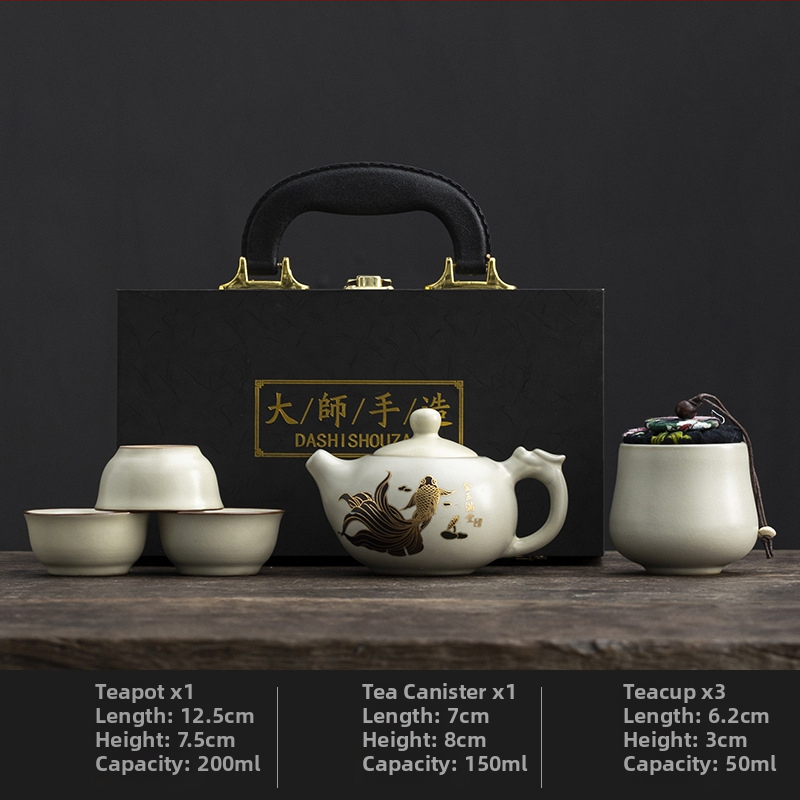 Ru Kiln cestovný čajový set – prenosný keramický set na vonkajšie použitie s farebnou zmenou pri horúcej vode, personalizovaný dar pre klientov