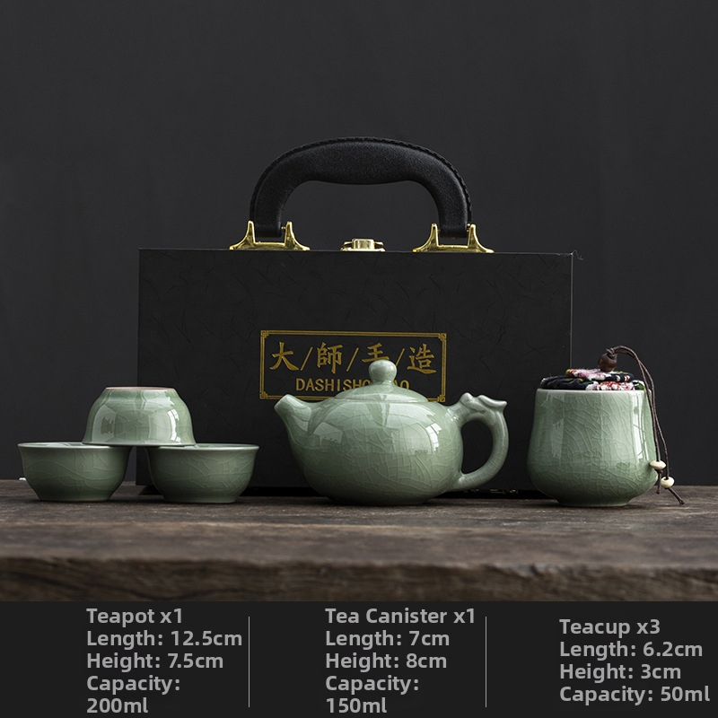 Ru Kiln cestovný čajový set – prenosný keramický set na vonkajšie použitie s farebnou zmenou pri horúcej vode, personalizovaný dar pre klientov