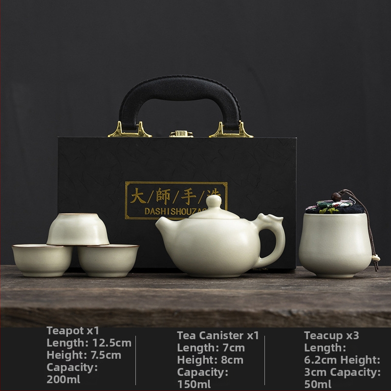 Ru Kiln cestovný čajový set – prenosný keramický set na vonkajšie použitie s farebnou zmenou pri horúcej vode, personalizovaný dar pre klientov