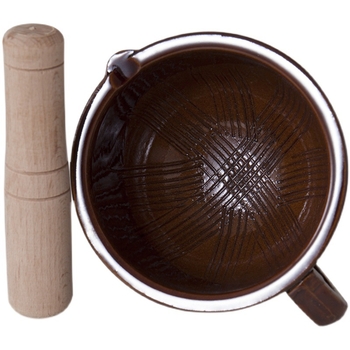 Mojar ceramic pentru usturoi cu ciocan din lemn, mărime medie, râșniță multifuncțională pentru bucătărie