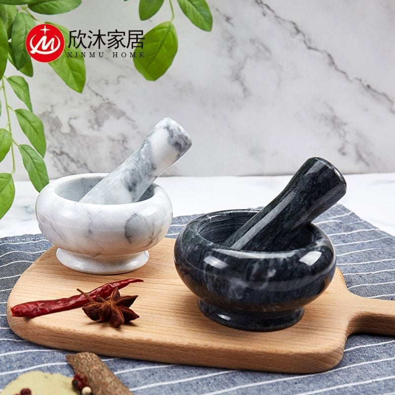 Mojar din marmură pentru usturoi — mojar manual mini pentru pastă de usturoi — decor de bucătărie