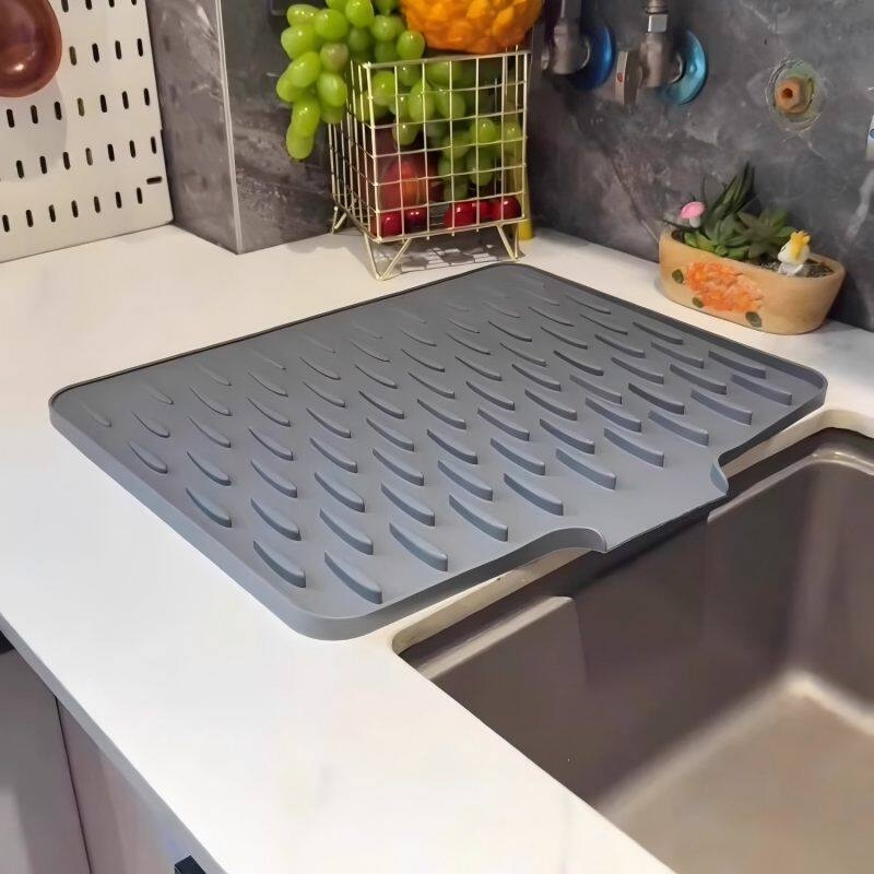 Covoraș din silicon pentru drenaj – pentru chiuvetă și blat de bucătărie; covoraș de uscare pentru vase, fructe și legume, rezistent la căldură