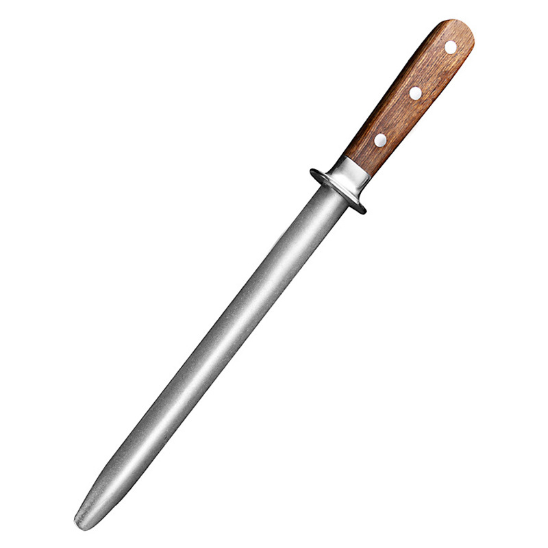 Ascuțitor de cuțite pentru carne, cu dublă zonă de ascuțire, mâner din lemn, ustensilă de bucătărie