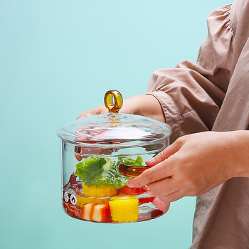 Oală de gătit din sticlă cu mâneri duble pentru plita cu gaz, sticlă borosilicat, pentru supe, tocănițe și bol cu tăiței