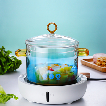 Oală de gătit din sticlă cu mâneri duble pentru plita cu gaz, sticlă borosilicat, pentru supe, tocănițe și bol cu tăiței