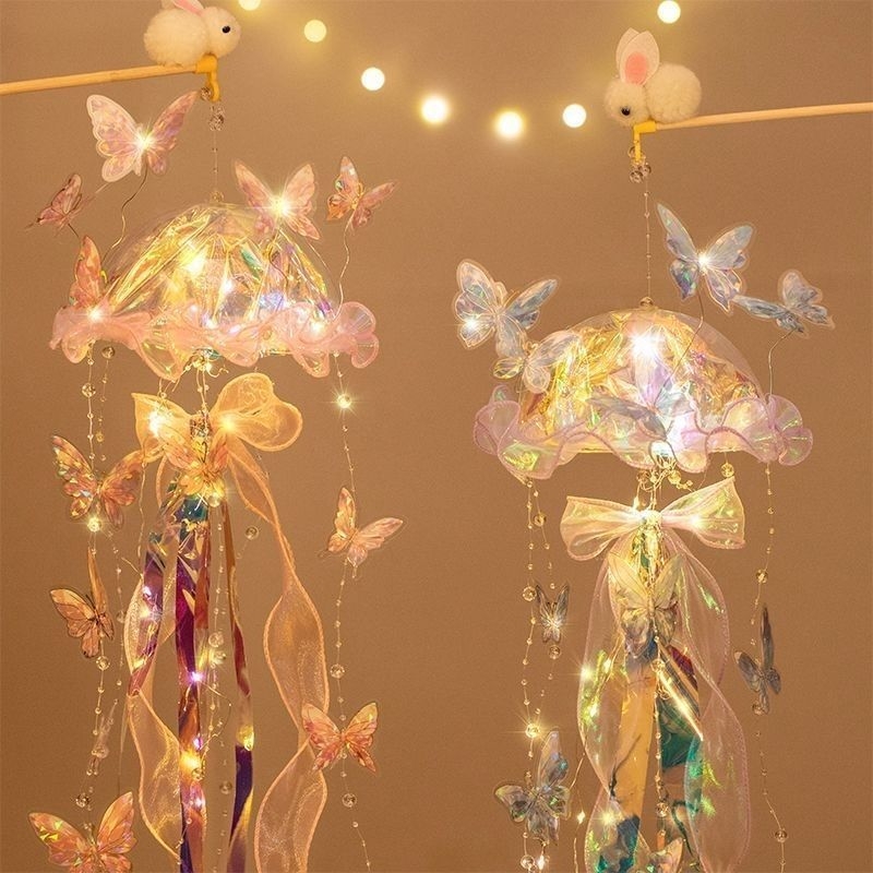 2025 Festivalul Lunii de la mijlocul Toamnei: felinar lucrat manual cu meduză și fluture, DIY, lampă portabilă luminoasă în stil antic