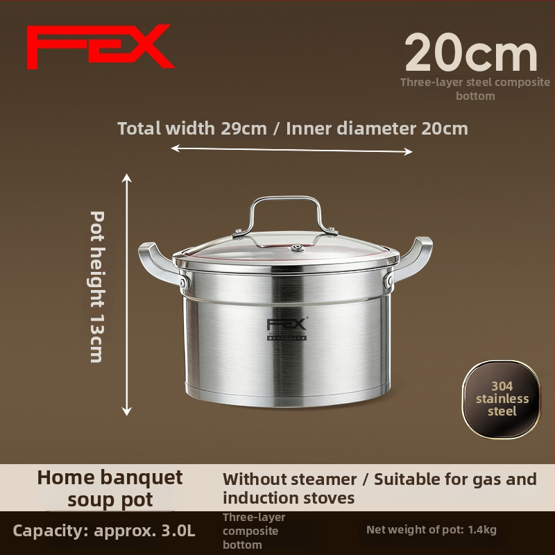 Oală de supă din oțel inoxidabil 304, grosime, cu mâner dublu și inserție pentru aburi, pentru gătit și abur, compatibilă cu aragazuri pe gaz și plite cu inducție