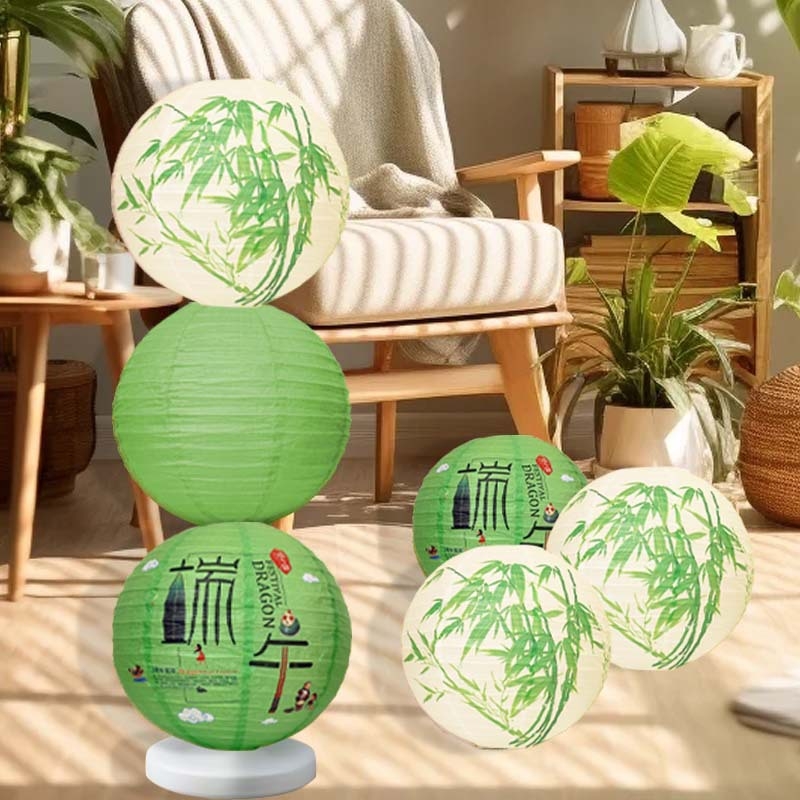 Festivalul Dragon Boat: felinare de hârtie decorative, stil chinezesc nou, pandantive rotunde verzi, 30 cm, decor DIY