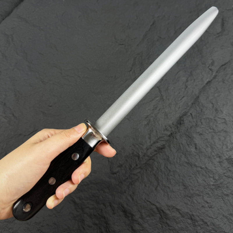 Baston de ascuțit cu diamant pentru cuțite, 9 inch, mâner din lemn colorat