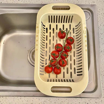 Vas extensibil de bucătărie pentru spălat legume cu coș de scurgere, coș pentru legume și farfurie pentru fructe, potrivit pentru bucătărie și sufragerie