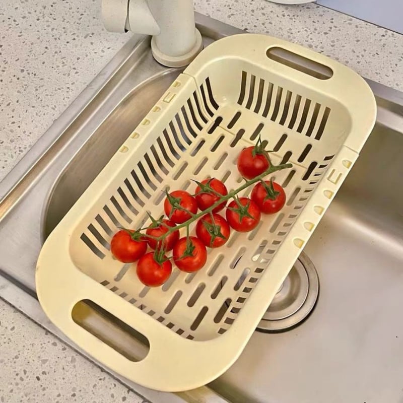Vas extensibil de bucătărie pentru spălat legume cu coș de scurgere, coș pentru legume și farfurie pentru fructe, potrivit pentru bucătărie și sufragerie