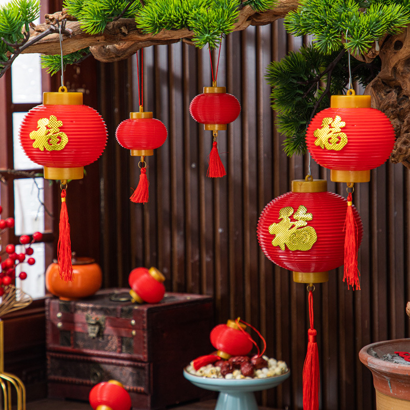 Fenar rotund în stil chinezesc, alimentat cu baterie, cu senzor de lumină inteligent, decor suspendat pentru curtea din grădină de Anul Nou