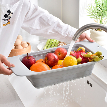 Raft de drenaj pentru chiuvetă, extensibil și pliabil – coș din plastic pentru fructe și vase