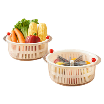 Coș mare dublu etajat pentru spălat fructe și legume, cu drenaj – design modern pentru bucătărie