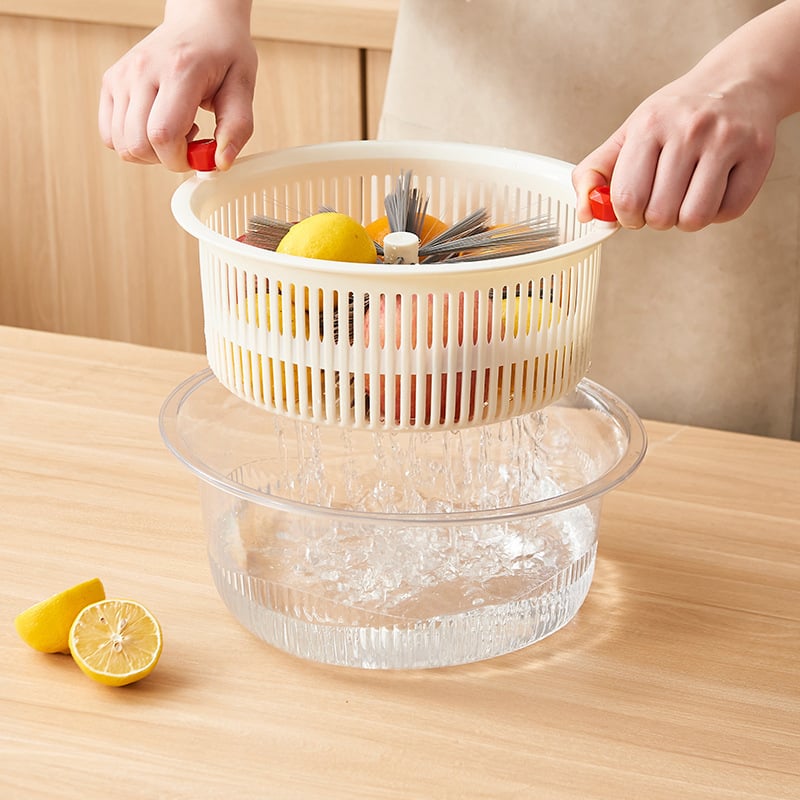 Coș mare dublu etajat pentru spălat fructe și legume, cu drenaj – design modern pentru bucătărie