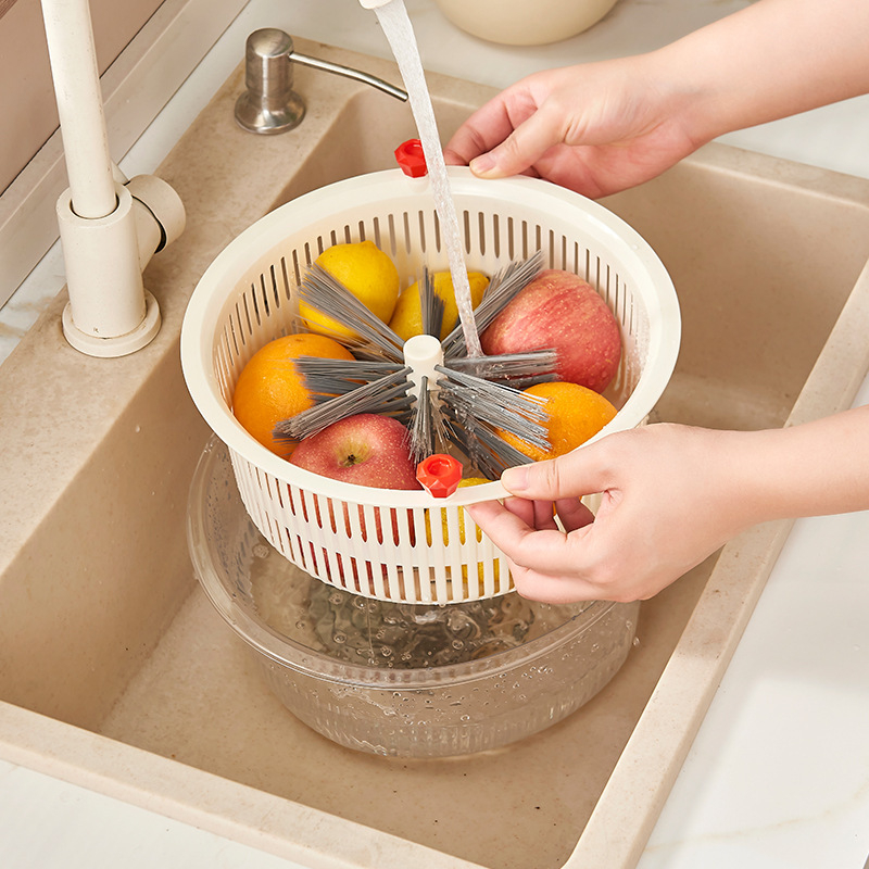 Coș mare dublu etajat pentru spălat fructe și legume, cu drenaj – design modern pentru bucătărie