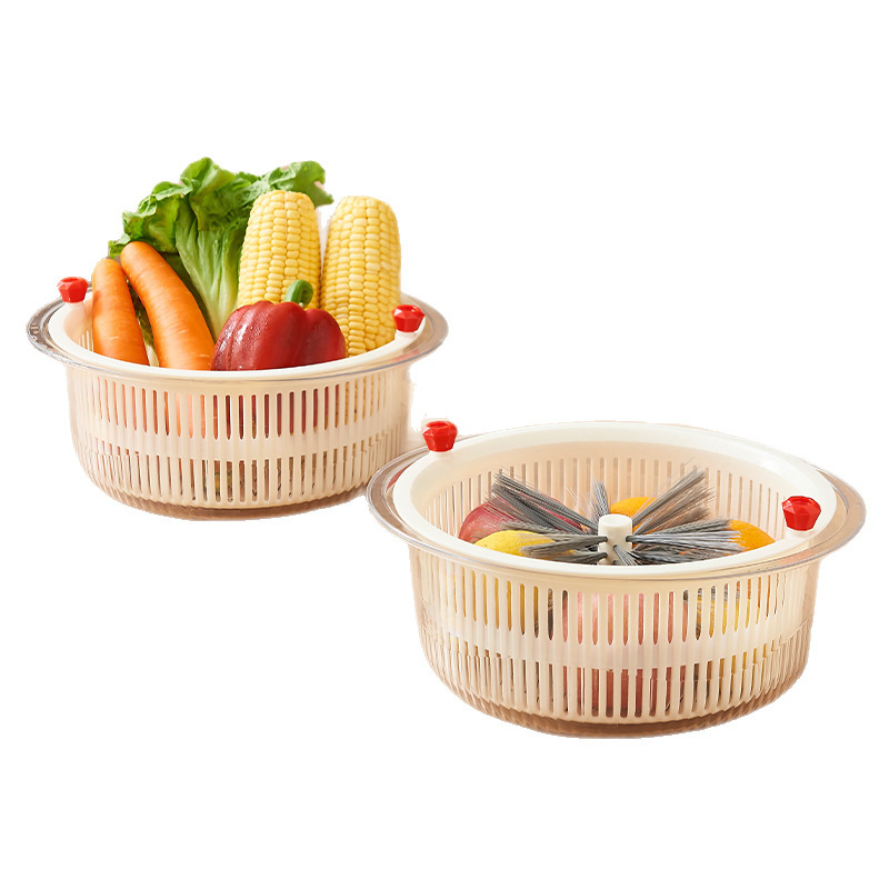 Coș mare dublu etajat pentru spălat fructe și legume, cu drenaj – design modern pentru bucătărie