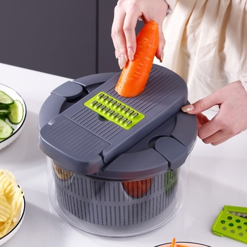 Dehidrator și tăietor pentru legume 2 în 1, cu coș de scurgere – tăiere manuală pentru legume și fructe, pentru salate