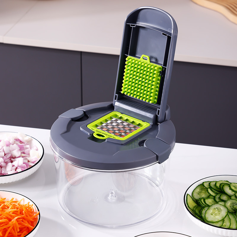 Dehidrator și tăietor pentru legume 2 în 1, cu coș de scurgere – tăiere manuală pentru legume și fructe, pentru salate