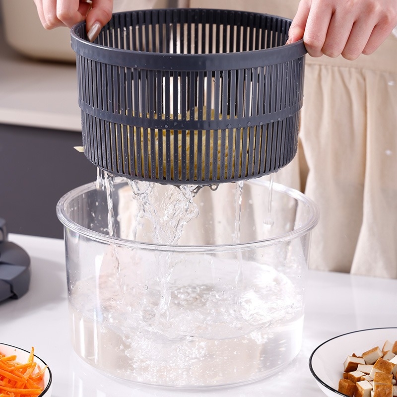 Dehidrator și tăietor pentru legume 2 în 1, cu coș de scurgere – tăiere manuală pentru legume și fructe, pentru salate