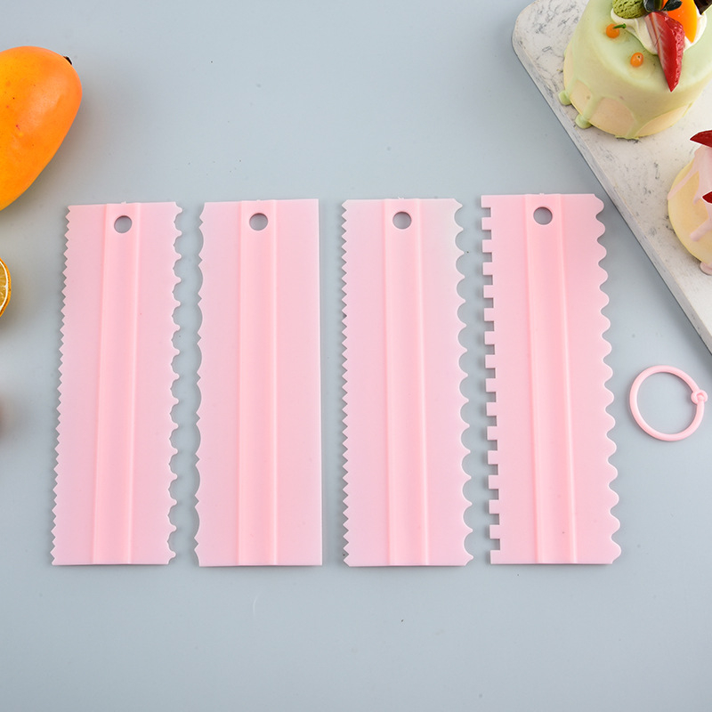 Spatulă cu două fețe pentru glazură de tort, set de 4 piese cu lame zimțate pentru cofetărie casnică