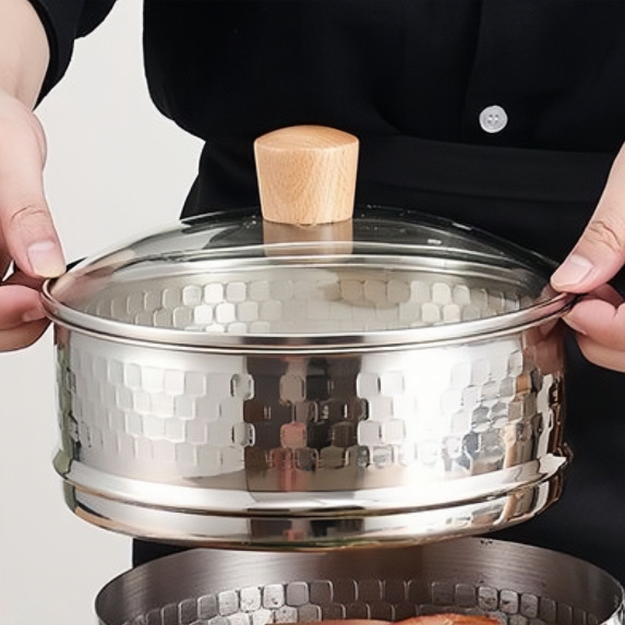 Set accesorii oală în stil japonez pentru aburi: capac, coș de abur și grilă, oțel inoxidabil 304 de calitate alimentară, vas universal pentru aburi cu capac, design îngroșat