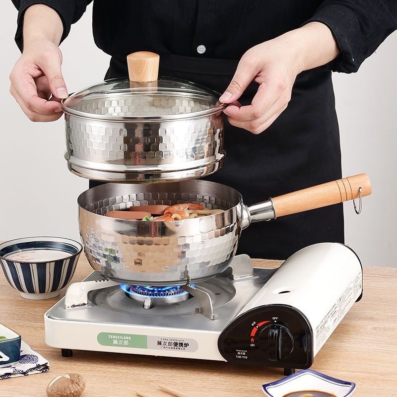 Set accesorii oală în stil japonez pentru aburi: capac, coș de abur și grilă, oțel inoxidabil 304 de calitate alimentară, vas universal pentru aburi cu capac, design îngroșat