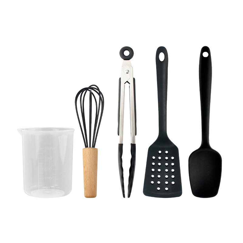 Set de ustensile de copt din silicon, 5 sau 6 piese, spatule, racletă din silicon, perie pentru ulei, tel de ouă, rezistent la temperaturi înalte