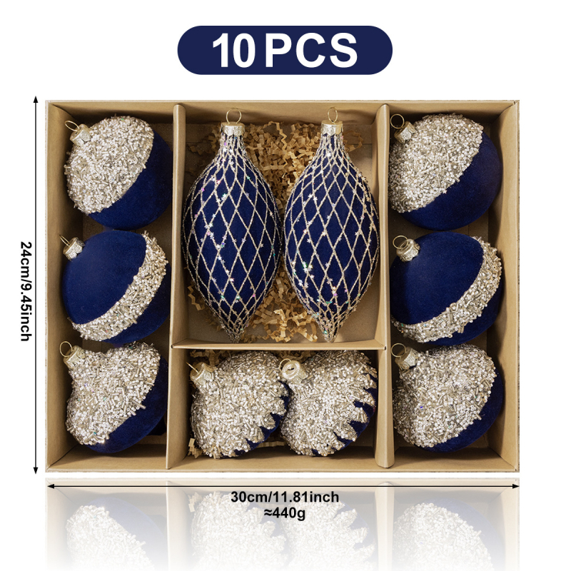 Set de globuri de Crăciun cu textură velur, în forme variate, pentru decor DIY al bradului