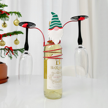 Suport metalic pentru sticle de vin și pahare cu Moș Crăciun – decor de birou de Crăciun