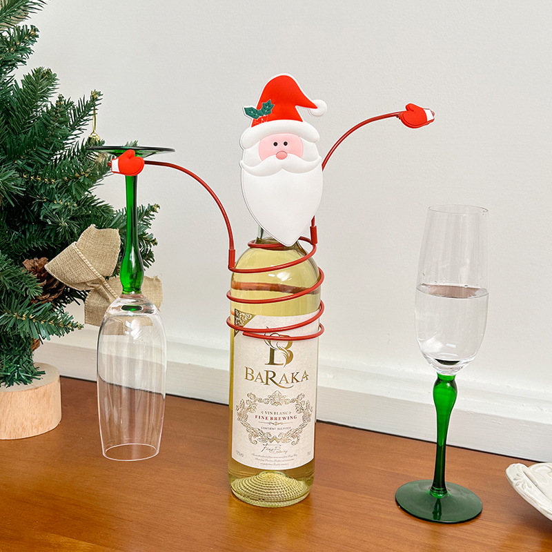 Suport metalic pentru sticle de vin și pahare cu Moș Crăciun – decor de birou de Crăciun