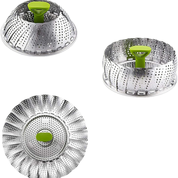 Coș de aburi pliabil din oțel inoxidabil 430, design lotus, suport telescopic pentru aburi, tavă multifuncțională pentru chifle și dumplings, tavă de abur și scurgere
