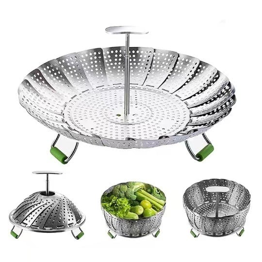 Coș de aburi pliabil din oțel inoxidabil 430, design lotus, suport telescopic pentru aburi, tavă multifuncțională pentru chifle și dumplings, tavă de abur și scurgere